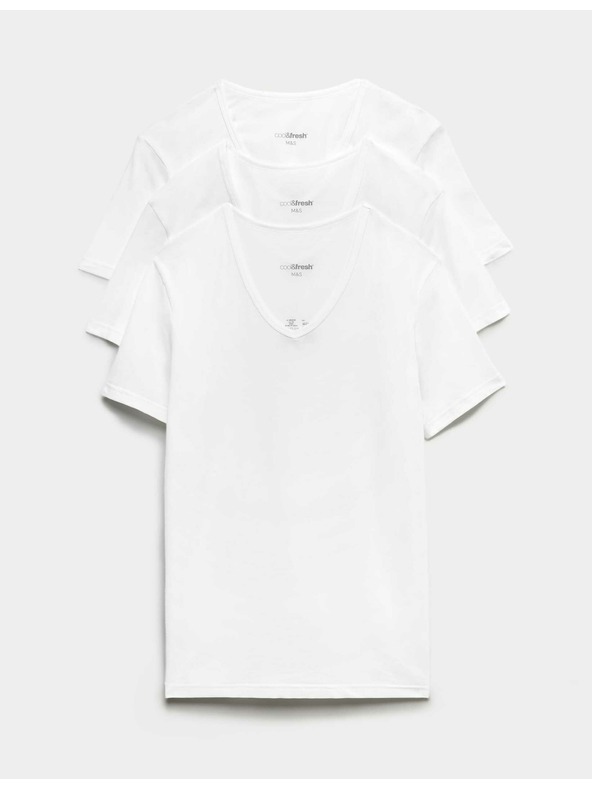 Marks & Spencer Sada troch pánskych základných tričiek v bielej farbe s technológiou Marks & Spencer Cool & Fresh™