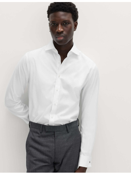 Marks & Spencer Luxusná bavlnená košeľa Marks & Spencer úzkeho strihu s dvojitými manžetami v bielej farbe