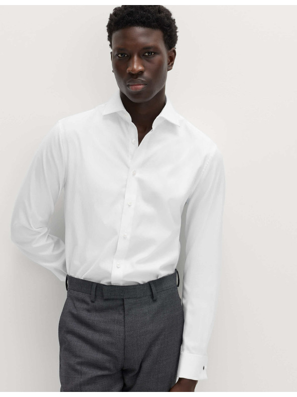 Marks & Spencer Luxusná bavlnená košeľa Marks & Spencer úzkeho strihu s dvojitými manžetami v bielej farbe