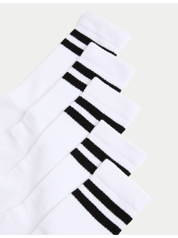 Marks & Spencer Pruhované športové ponožky s vysokým podielom bavlny, sada 5 párov (6 malé – 7 veľké) Marks & Spencer biela