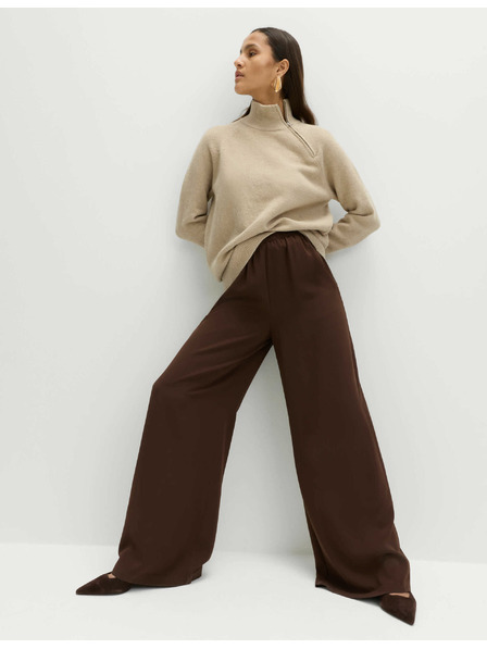 Marks & Spencer Krepové nohavice so širokými nohavicami a elastickým pásom Marks & Spencer hnedá
