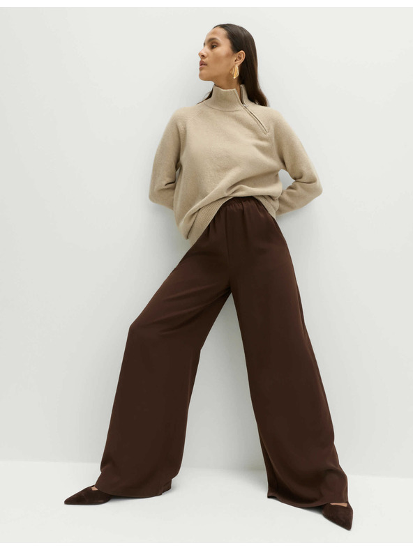 Marks & Spencer Krepové nohavice so širokými nohavicami a elastickým pásom Marks & Spencer hnedá