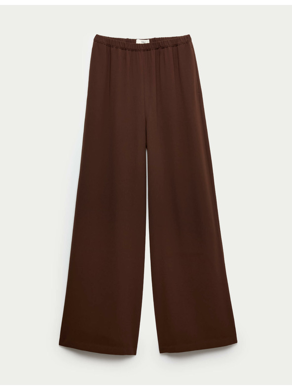 Marks & Spencer Krepové nohavice so širokými nohavicami a elastickým pásom Marks & Spencer hnedá