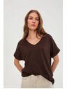 Moodo Tričko s výstrihom hnedé Moodo