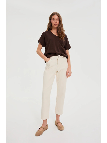 Moodo Tričko s výstrihom hnedé Moodo