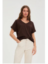 Moodo Tričko s výstrihom hnedé Moodo