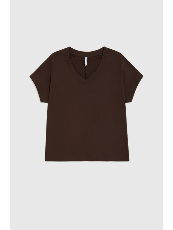 Moodo Tričko s výstrihom hnedé Moodo