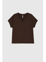 Moodo Tričko s výstrihom hnedé Moodo