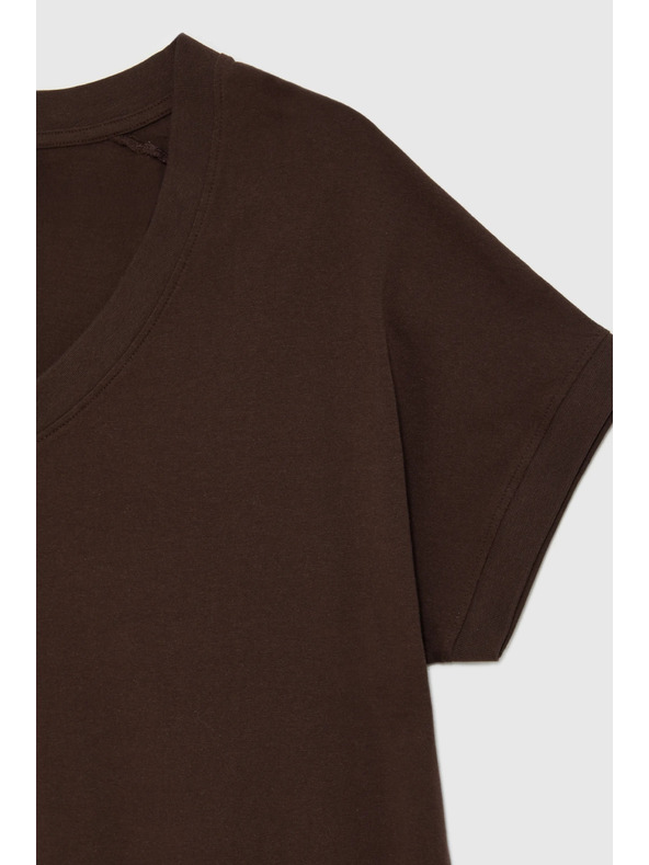 Moodo Tričko s výstrihom hnedé Moodo