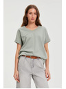 Moodo Tričko s výstrihom olivové Moodo