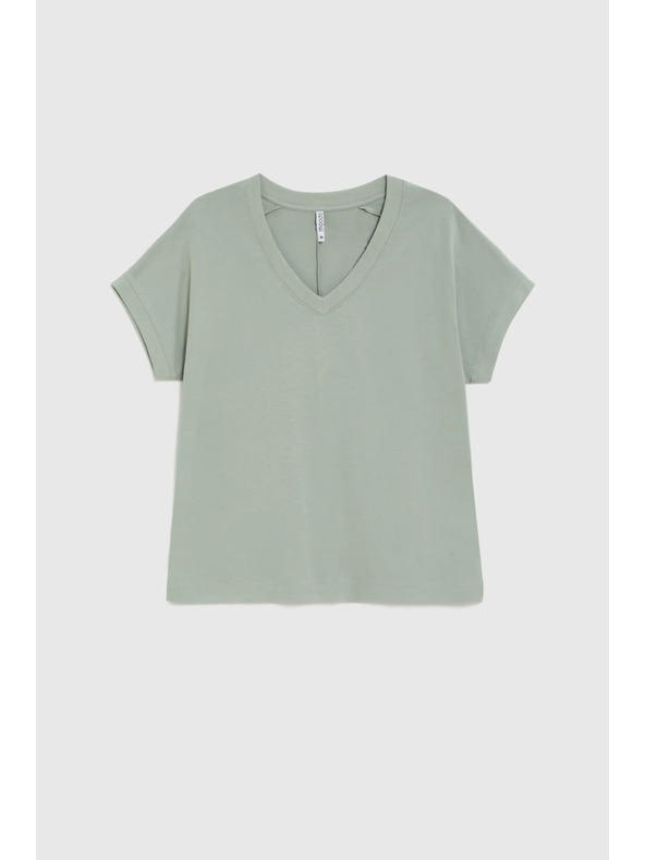 Moodo Tričko s výstrihom olivové Moodo