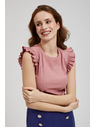 Moodo Rebrovaná blúzka s volánom na pleciach ružová Moodo
