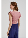 Moodo Rebrovaná blúzka s volánom na pleciach ružová Moodo