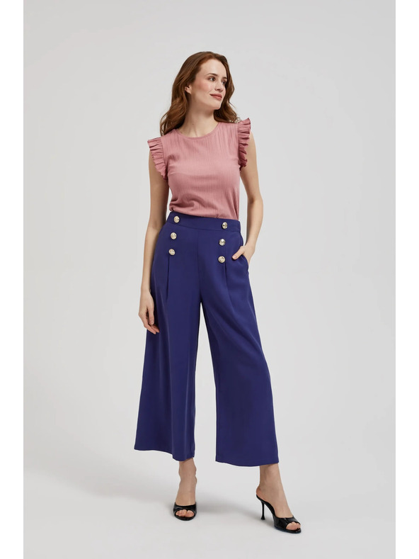 Moodo Rebrovaná blúzka s volánom na pleciach ružová Moodo