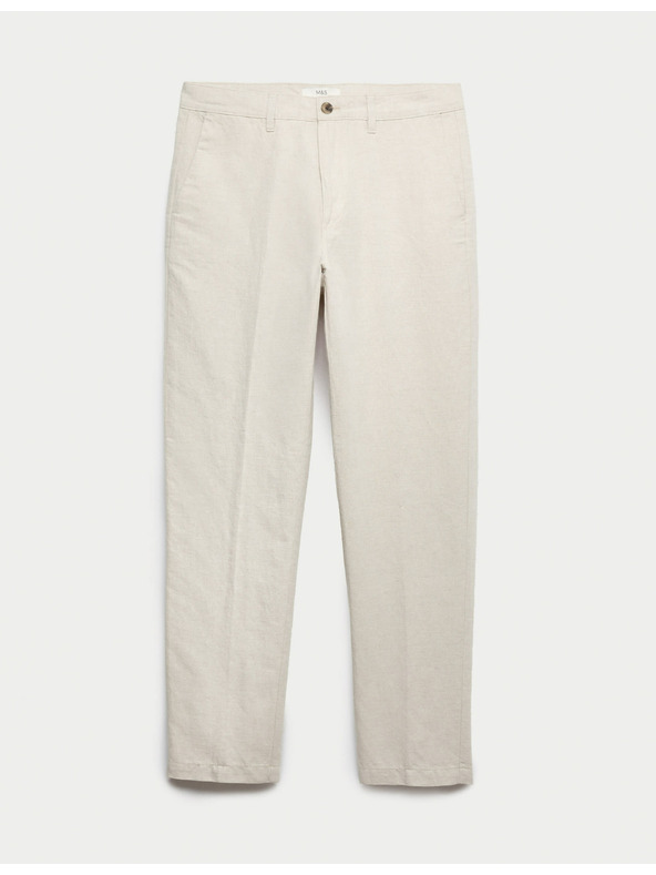 Marks & Spencer Chino nohavice zo zmesi ľanu, normálny strih Marks & Spencer béžová