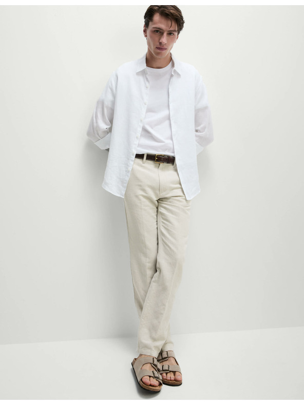 Marks & Spencer Chino nohavice zo zmesi ľanu, normálny strih Marks & Spencer béžová