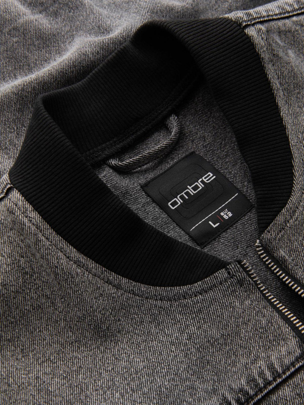 Ombre Clothing Pánska džínsová bunda bomber s efektom stone wash - sivá V1 OM-JADJ-0163 Ombre Clothing