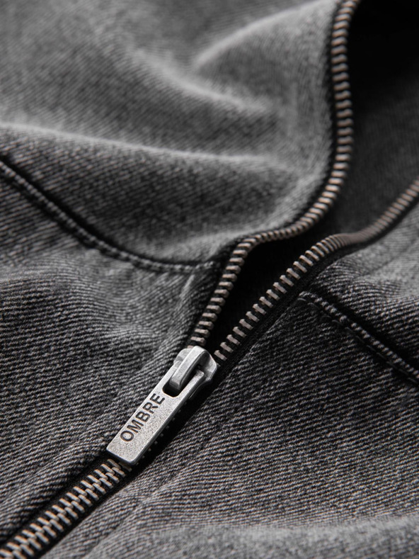 Ombre Clothing Pánska džínsová bunda bomber s efektom stone wash - sivá V1 OM-JADJ-0163 Ombre Clothing