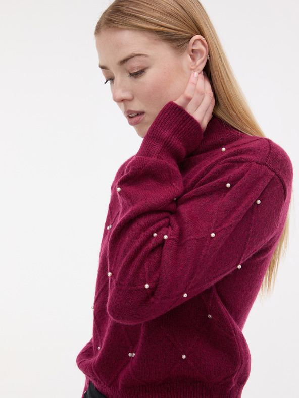 Orsay Vínový dámsky sveter s aplikáciou ORSAY