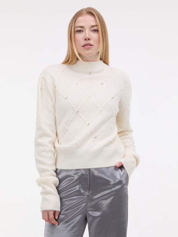 Orsay Krémový dámsky sveter s aplikáciou ORSAY