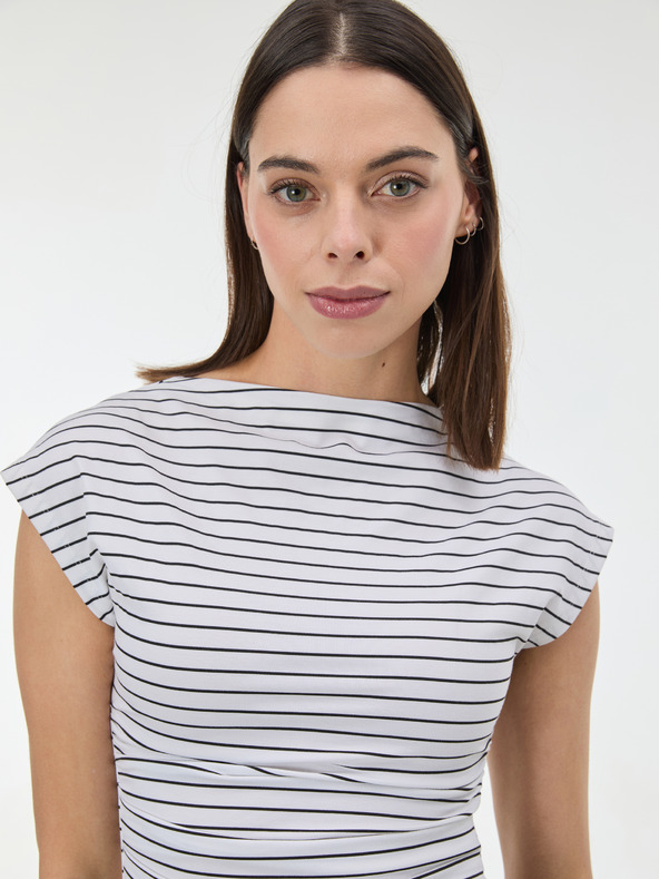 Orsay Biele pruhované dámske tričko s krátkym rukávom ORSAY