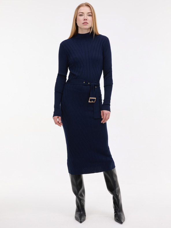 Orsay Tmavomodré dámske midi šaty s opaskom ORSAY