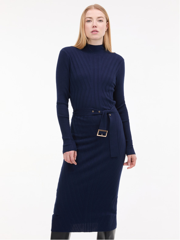 Orsay Tmavomodré dámske midi šaty s opaskom ORSAY