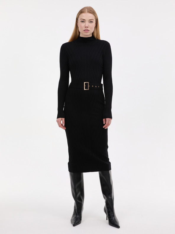 Orsay Čierne dámske midi šaty s opaskom ORSAY