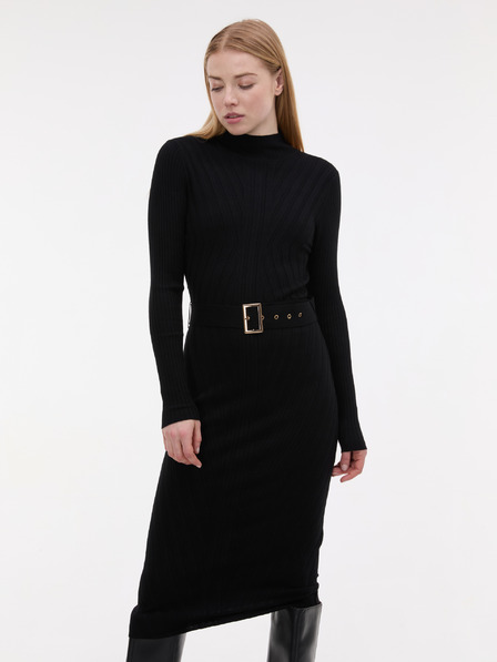Orsay Čierne dámske midi šaty s opaskom ORSAY