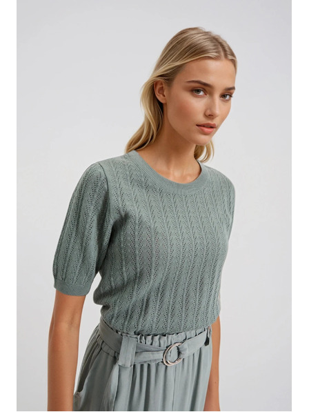 Moodo Olivový sveter s krátkymi rukávmi Moodo