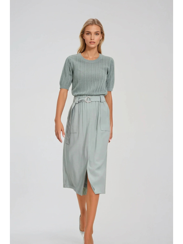 Moodo Olivový sveter s krátkymi rukávmi Moodo