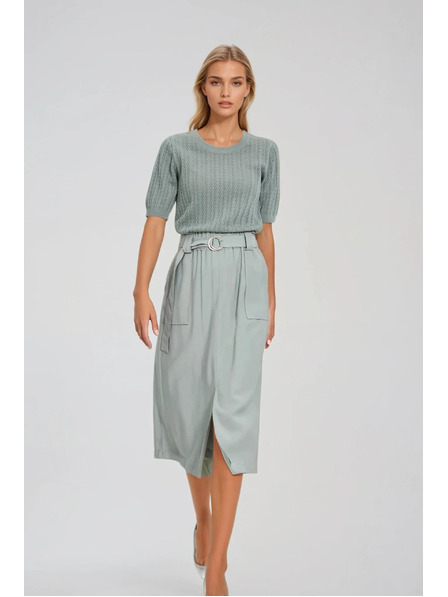 Moodo Olivový sveter s krátkymi rukávmi Moodo