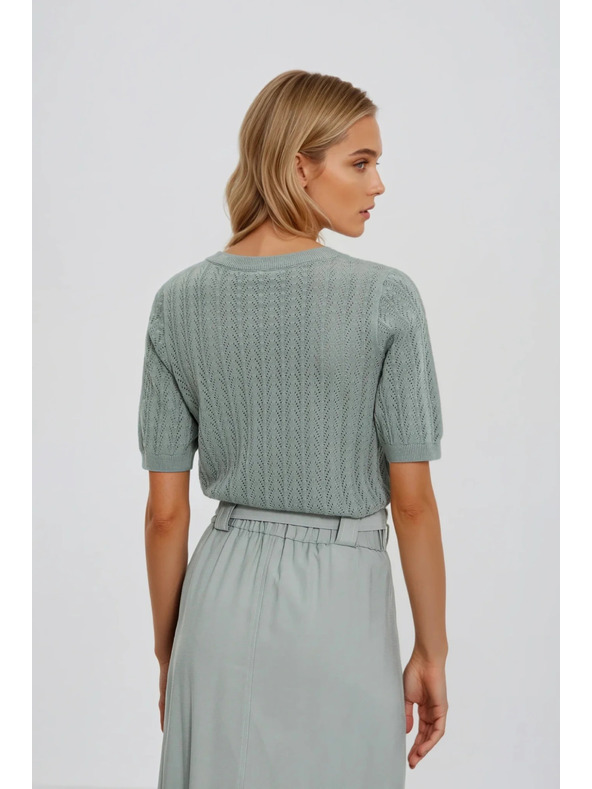 Moodo Olivový sveter s krátkymi rukávmi Moodo