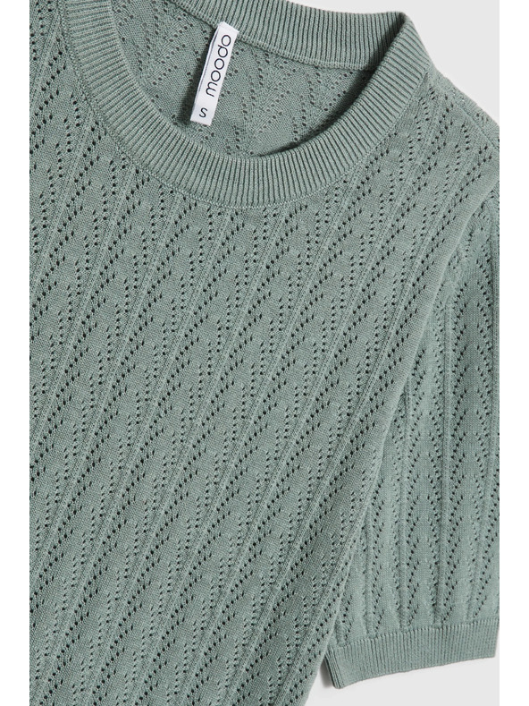 Moodo Olivový sveter s krátkymi rukávmi Moodo