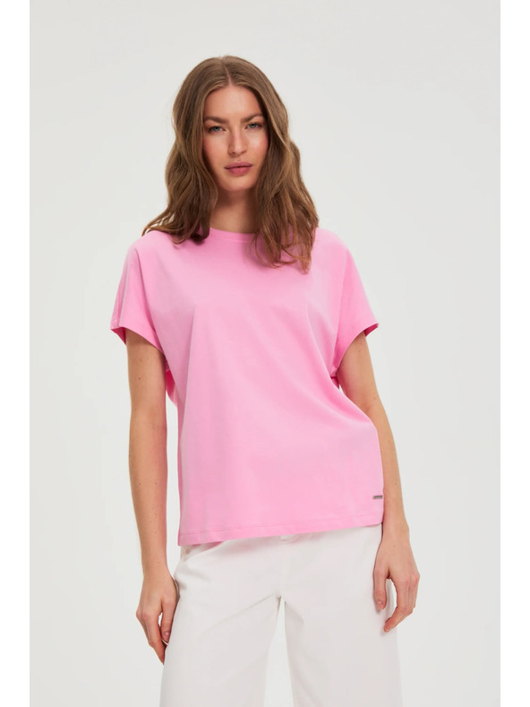 Moodo Ružová bavlnená halenka s krátkymi rukávmi Moodo