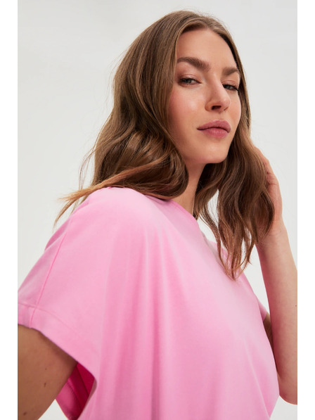 Moodo Ružová bavlnená halenka s krátkymi rukávmi Moodo