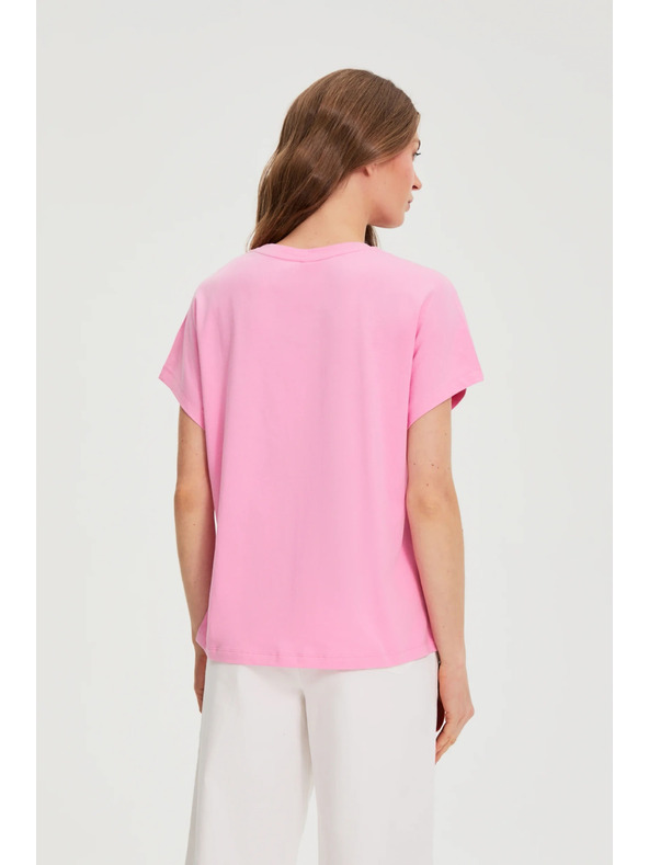 Moodo Ružová bavlnená halenka s krátkymi rukávmi Moodo