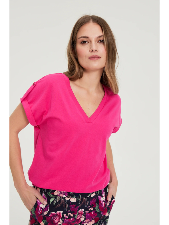 Moodo Tričko z bavlny purpurové Moodo