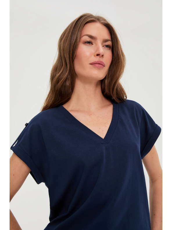 Moodo Bavlnené tričko tmavo modré Moodo