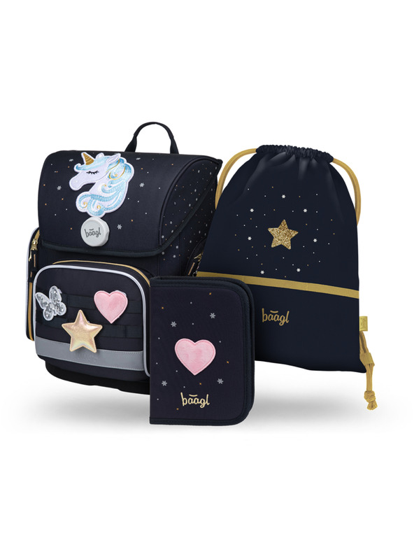 BAAGL  BAAGL SADA 3 Ergo Unicorn Gold: aktovka, peračník, vrece