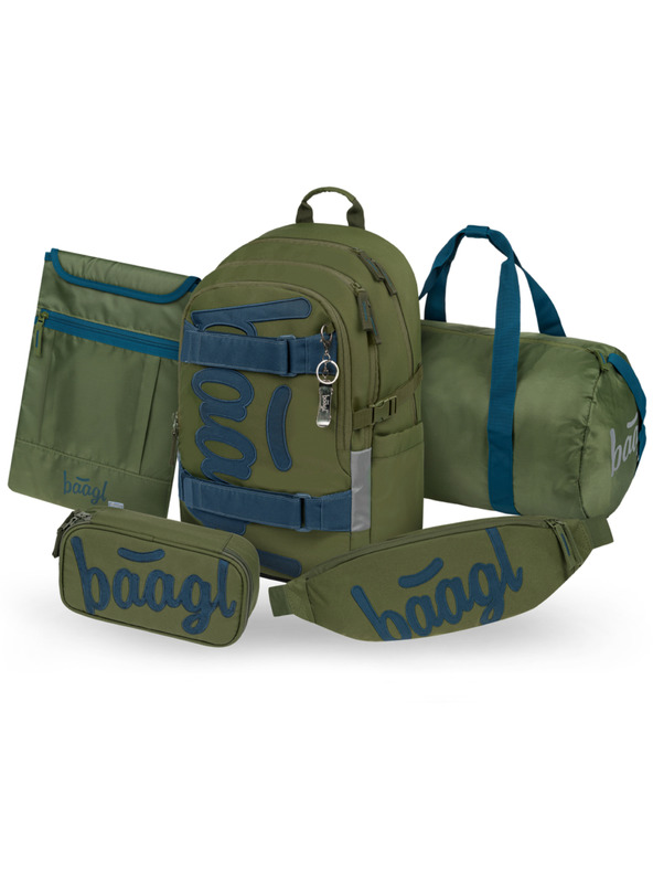 BAAGL  BAAGL SET 5 Skate Olive: batoh, peračník, športová taška, ledvinka, obal na notebook GRS