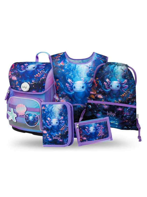 BAAGL  BAAGL SET 5 Ergo Axolotl: aktovka, peračník, vrecko, zástena, peňaženka