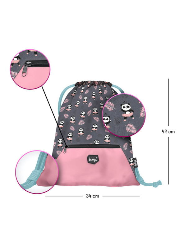 BAAGL  Šedá 3 sety pandy na zips: aktovka, penál, taška Baagl