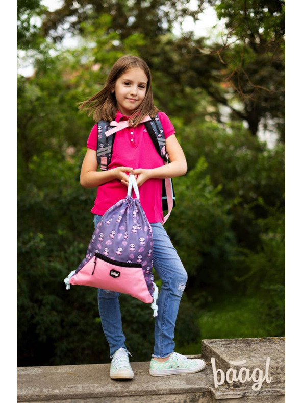 BAAGL  Šedá 3 sety pandy na zips: aktovka, penál, taška Baagl