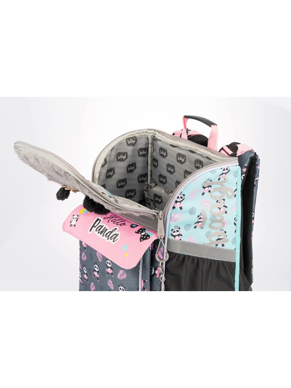 BAAGL  Šedá 3 sety pandy na zips: aktovka, penál, taška Baagl