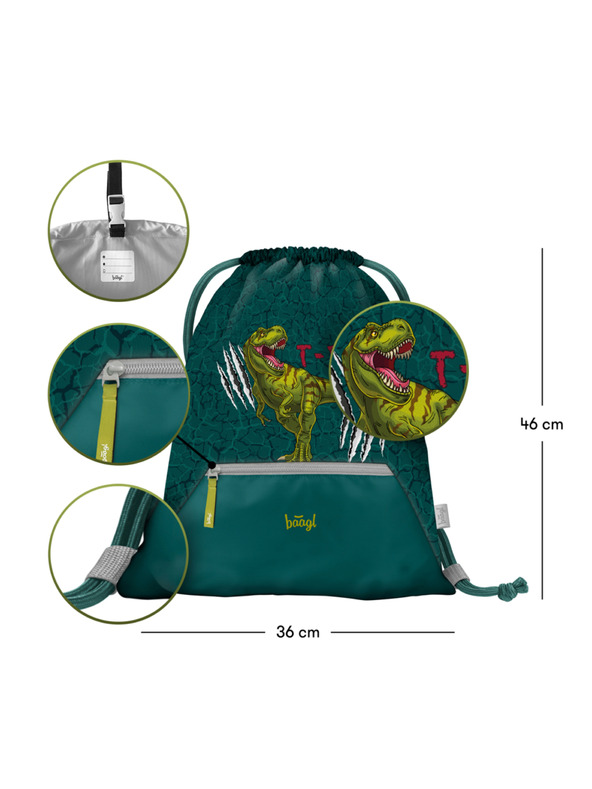 BAAGL  Zelené vrecko s vreckom Baagl T-Rex