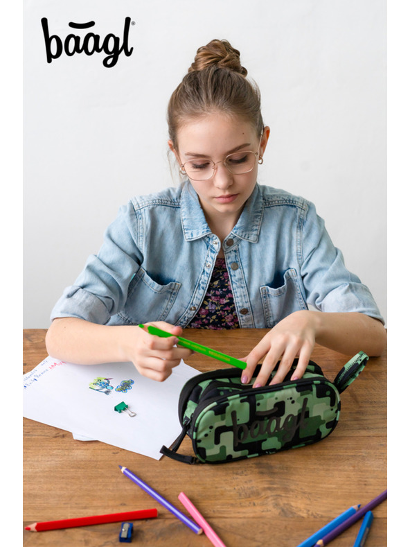 BAAGL  Zelený študentský penál etue Baagl Green