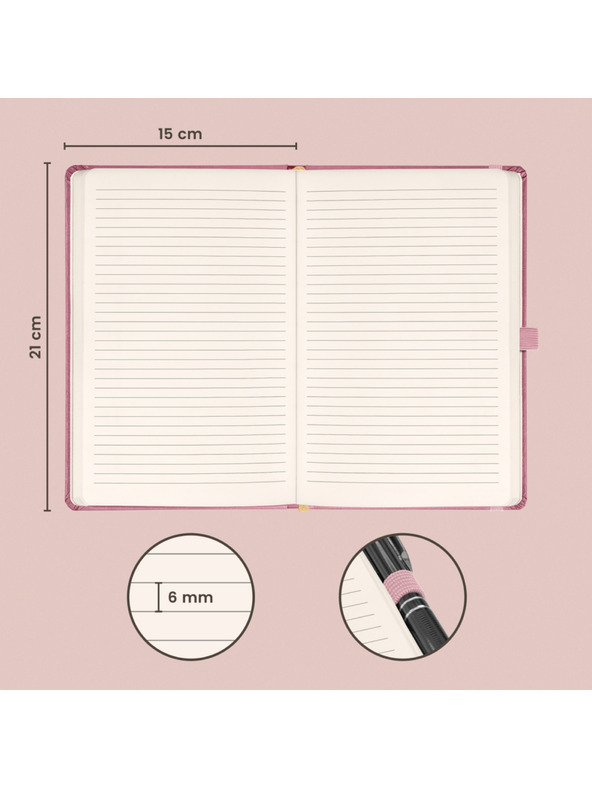 NOTIQUE NOTIQUE Notes Aprint Neo, ružová, linkovaná, 15 x 21 cm