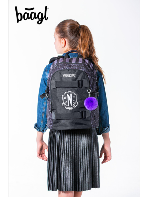 BAAGL  Čierny školský batoh Skate Wednesday Nevermore Baagl