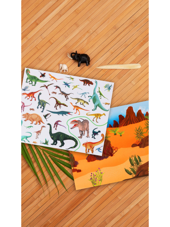 BAAGL  Čítaj a nalepuj – MEDZI DINOSAURAMI, kniha so samolepkami